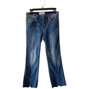 Free People Button Fly Raw Split Hem Medium Wash Straight Leg Jeans Size 26 boho